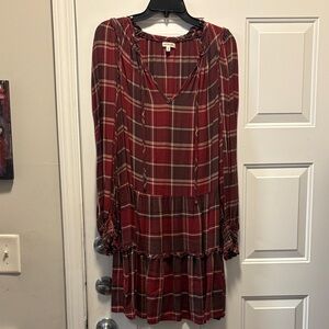 Max Studio Burgundy Plaid Long Sleeve Dress